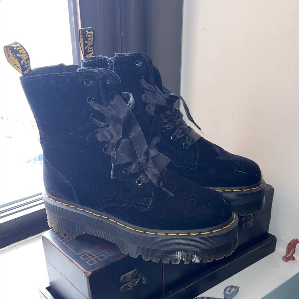 Dr. Martens Black Velvet Combat Boots